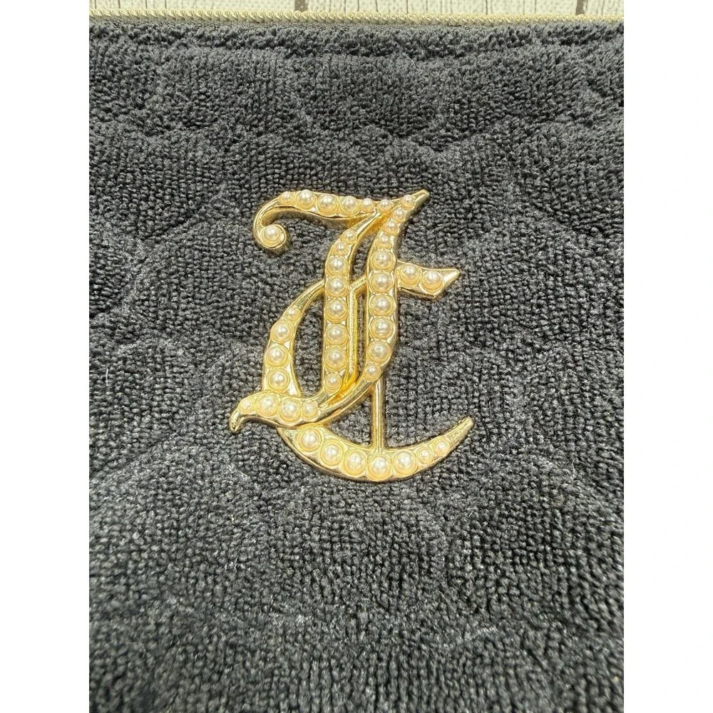 Juicy Couture Black Velour Cosmetic Bag Y2K Gothic JC Monogram Makeup Pouch